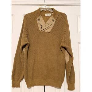 Orvis Shawl Collar Men's Sweater Khaki Pullover Elbow Patches Military, Size LT
